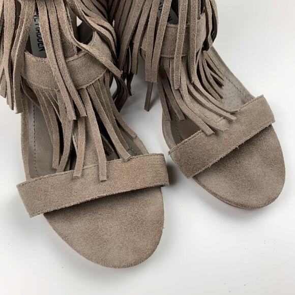 Steve Madden Amaaya Fringe Sandals Wedge Heel Tan Suede Women's 6.5 - Picture 4 of 10